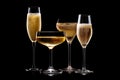 Set of crystal-clear flute glass of champagne isolated on black background Royalty Free Stock Photo