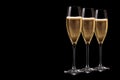 Set of crystal-clear flute glass of champagne isolated on black background Royalty Free Stock Photo