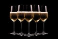 Set of crystal-clear flute glass of champagne isolated on black background Royalty Free Stock Photo