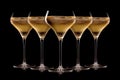 Set of crystal-clear flute glass of champagne isolated on black background Royalty Free Stock Photo