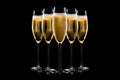 Set of crystal-clear flute glass of champagne isolated on black background Royalty Free Stock Photo