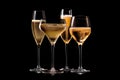 Set of crystal-clear flute glass of champagne isolated on black background Royalty Free Stock Photo