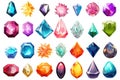 Set Of Crystals, Gemstones And Diamonds On White Background. Generative AI Royalty Free Stock Photo
