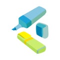 Set ctor illustration of two highlighters in blue and green, set with two vector illustrations