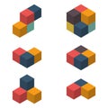A set of cube icons with a perspective 3d cube model with a shadow. Vector illustration. Isolated on a transparent background