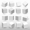 A set of cube icons with a perspective 3d cube model with a shadow. Vector illustration. on a transparent background