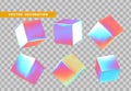 Set of Cube is three-dimensional geometric shape isolated with colorful hologram chameleon color gradient. 3d objects Royalty Free Stock Photo
