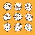 Set with dice for board game drawn by black outline on yellow.