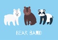 Set of furry friends. Polar bear, teddybear and panda. Vector illustration in flat style
