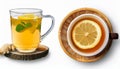 Set cup of ginger honey with lemon tea on isolate transparency background, PNG Royalty Free Stock Photo