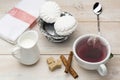 Set of cup red tea and dessert Royalty Free Stock Photo