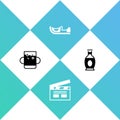Set Cup of tea and leaf, Bollywood indian cinema, Indian shoes and vase icon. Vector
