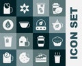 Set Cup of tea, Muffin, Teapot with leaf, Ice, rose and icon. Vector