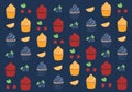 Set of cupcakes of different colors and flavors vector illustration holiday sweets pattern texture