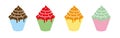 set of cupcakes of different colors and flavors vector illustration holiday sweets