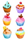 Set of cupcakes made in watercolor. vector illustration Royalty Free Stock Photo