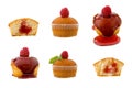 Collection of raspberry cupcakes with jam isolated on white background
