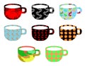 Set of cups with different patterns, color, isolated. Royalty Free Stock Photo