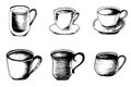 cups of tea or coffee is hand-drawn in ink on a white background Royalty Free Stock Photo