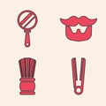 Set Curling iron for hair, Hand mirror, Mustache and beard and Shaving brush icon. Vector