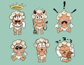 A set of curly angel children in diapers. Vintage toons: funny character, vector illustration trendy classic retro