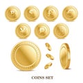 Set of the currency golden isolated finance coin icons Royalty Free Stock Photo