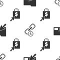 Set Cursor click document folder, Chain link and coin and Shoping bag and dollar on seamless pattern. Vector