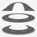 Set of curved asphalt road in perspective. Highway icons. Royalty Free Stock Photo