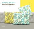 Set of cushions and pillows with matching seamless patterns