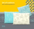 Set of cushions and pillows with matching seamless patterns