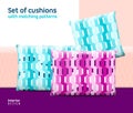 Set of cushions and pillows with matching seamless patterns