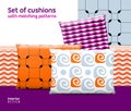 Set of cushions and pillows with matching seamless patterns