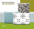 Set of cushions and pillows with matching seamless patterns