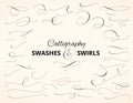 Set of custom decorative swashes and swirls, white on black. Great for wedding invitations, cards, banners, page