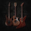 Set of custom electric guitars with natural finish