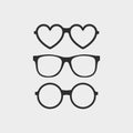 Set of custom glasses icons. Modern fashion glasses in flat style. Hipster sunglasses isolated on gray background