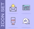 Set Customer product rating, Mail and e-mail, Advertising and Browser setting icon. Vector