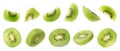 Set of cut fresh juicy kiwi on white background Royalty Free Stock Photo