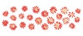 Set of cut hand drawn red and orange daisy flowers