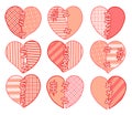 Set of cut red vector hearts. Image for greeting card for Valentine`s Day.