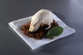 Set cut Tobacco, skull of bird and leaf on napkin on the table. Royalty Free Stock Photo