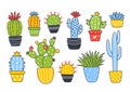 Set of cute ÃÂactus house plants isolated on white - cartoon objects for happy summer design 2
