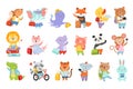 Set of Cute Adorable Animal Characters Traveling on Summer Vacation Cartoon Vector Illustration Royalty Free Stock Photo