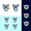 Set of koala painting mascot cartoon template