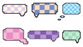 set of cute aesthetic pixel speech bubble, conversation box, chat box, speak balloon, thinking bubble checkerboard, checkered,