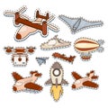 Set of cute airplane, plane, helicopter and other elements. Vector illustration.