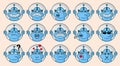 Set of cute android with different emotions. Character cartoon robot face. Avatar emoticon illustration. Cyborg emoji in cartoon