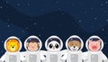 Set of cute animal in astronauts suit