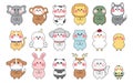 Set of cute animal cartoon on white background.Wild,farm animals collection.