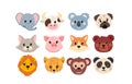 Set of cute animal faces on white background Royalty Free Stock Photo